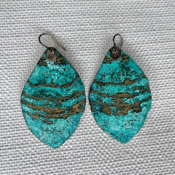 Silpada Jewelry - Silpada Emerald Pools Turquoise Drop Patina Brass Earrings Sterling Silver Boho